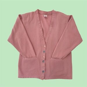 Vintage 90s Lady Footlocker Floral Embroidered Cardigan Light Pink Medium